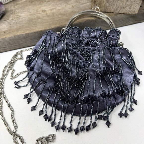 Beaded Satin Evening Bag With Chain & Handle By Bijoux Terner - Picture 2 of 9